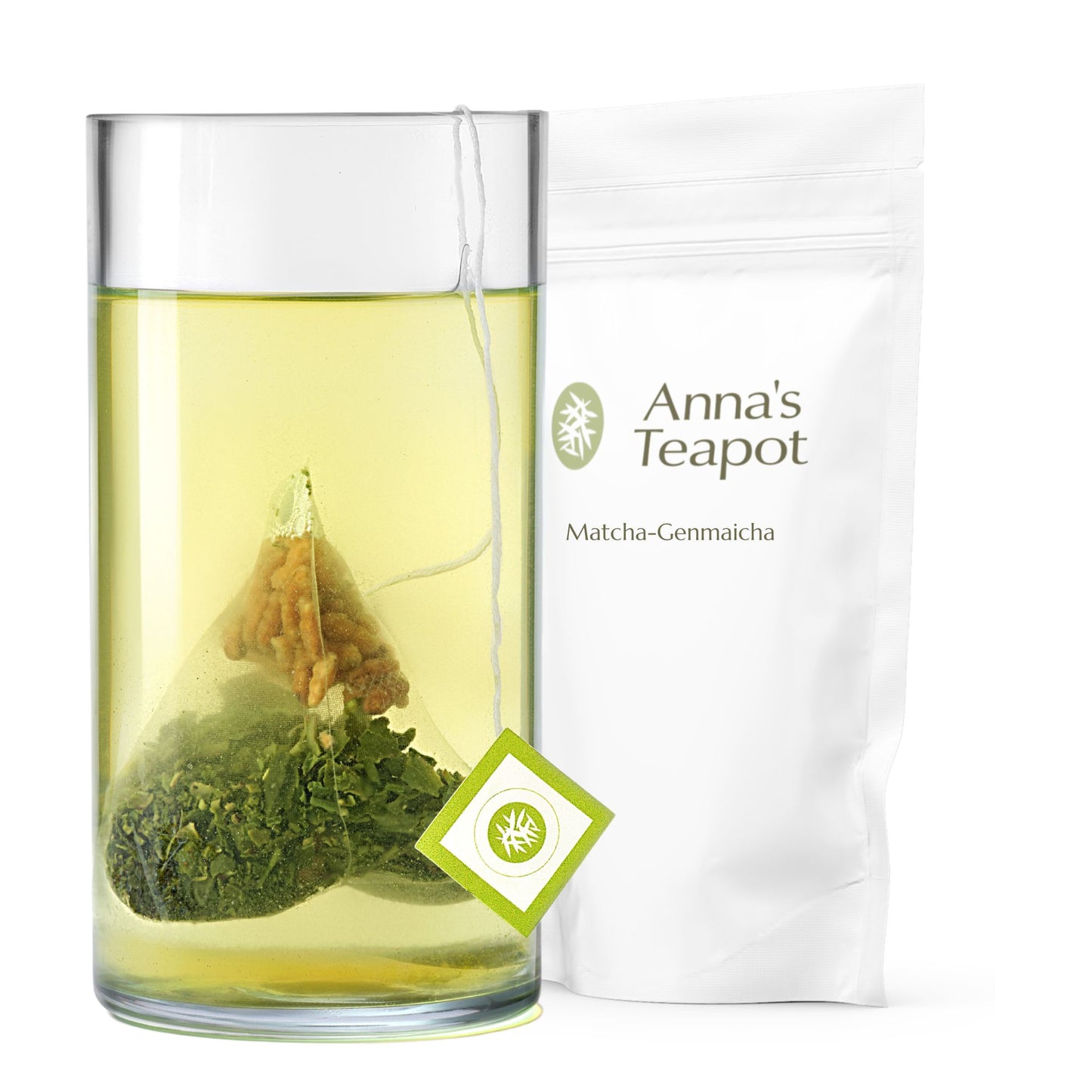 Anna's Teapot Bio Japanischer Grüntee mit Matcha und geröstetem Reis - Matcha-Genmaicha Tee in Teebeutel - 20 Pyramidenbeutel in einer wiederverschließbaren Hülle